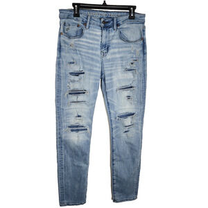 American Eagle Mens Jeans 31x32 Blue Athletic Skinny Airflex Distressed Denim